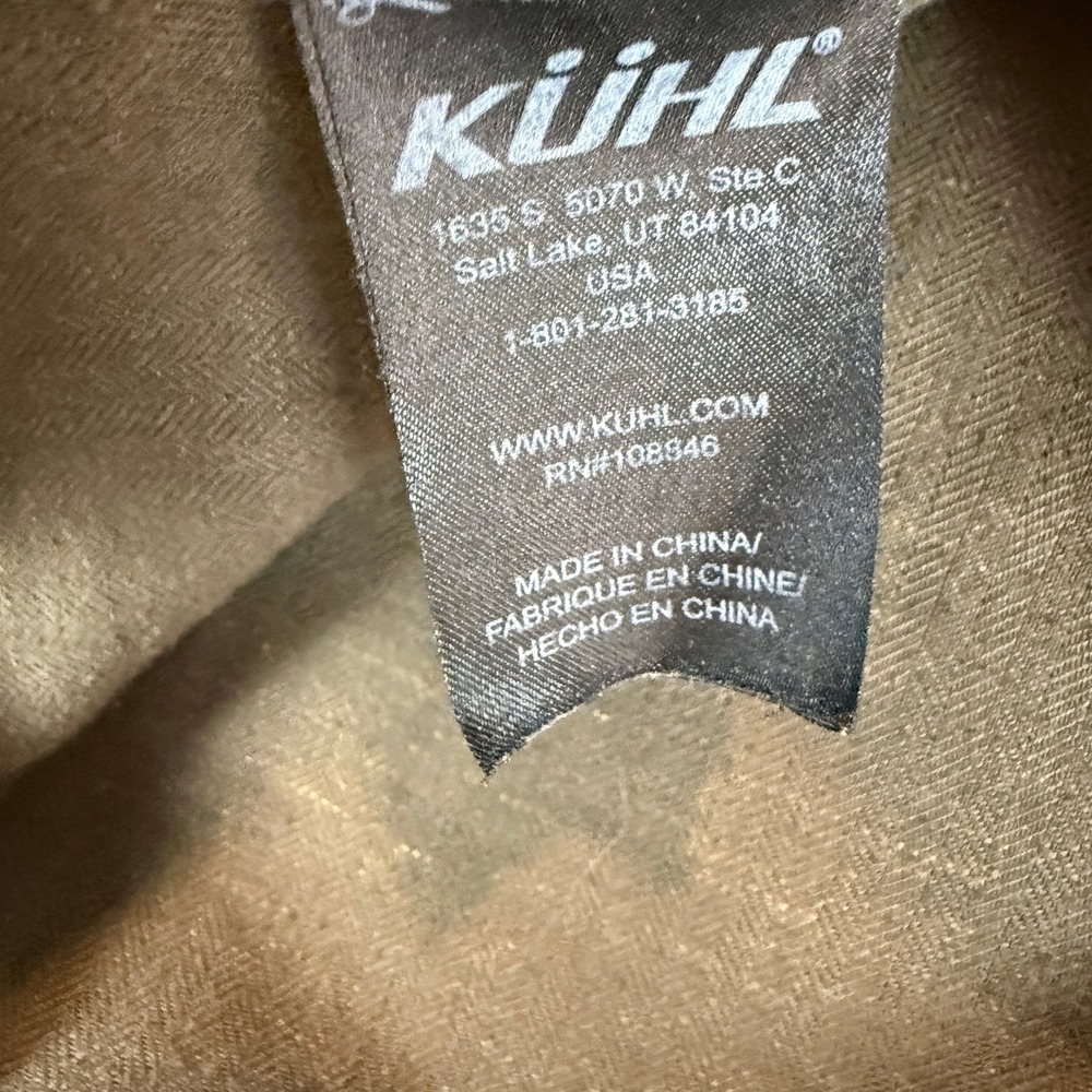 Kuhl Button Up Shirt Mens Large Olive Brown Herringbone Hiking Utility Outdoors - Picture 14 of 14